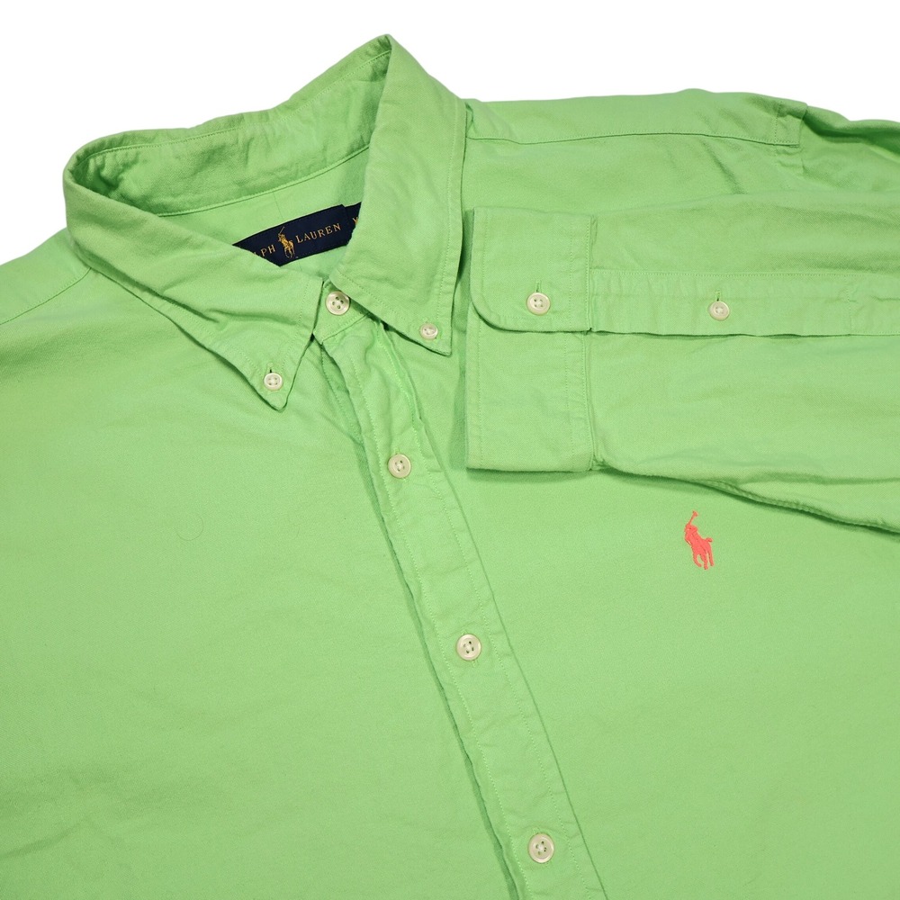 RALPH LAUREN Men's Size XXL Lime Green Pink Cotton Button Down Long Sleeve Shirt